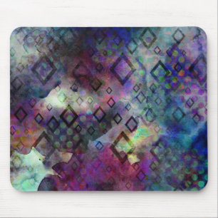 Stormy colourful watercolor abstract w/ diamonds mouse pad