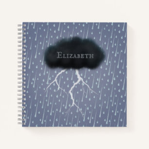 Stormy Day Thunder Cloud & Rain Customised Blue Notebook