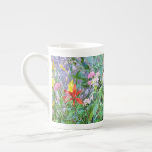 Stormy Garden Landscape with Hydrangea and Lilies Bone China Mug