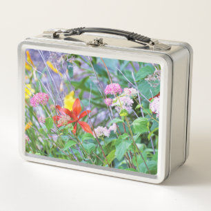 Stormy Garden Landscape with Hydrangea and Lilies Metal Lunch Box