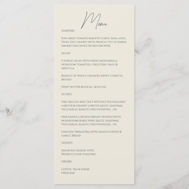 Stormy Grey • Handwritten Script Wedding Menu (Front)