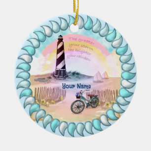 Stormy Lighthouse Bike  Ceramic Ornament