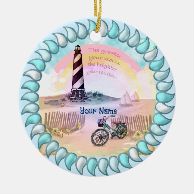 Stormy Lighthouse Bike  Ceramic Ornament (Front)