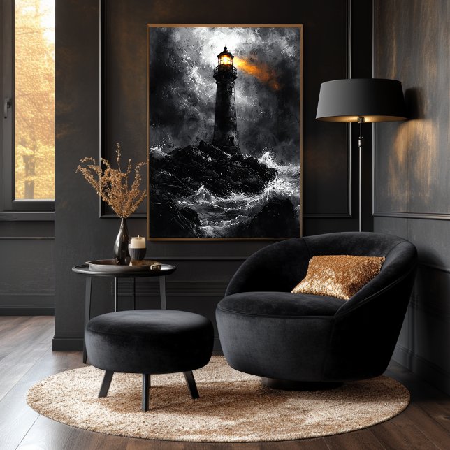 Stormy Lighthouse in Dramatic Monochrome Style Poster (Creator Uploaded)