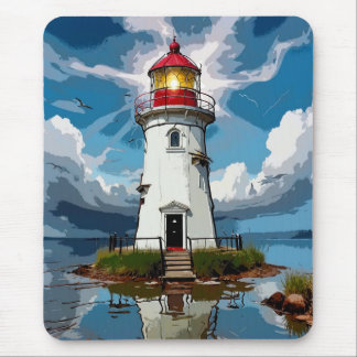 Stormy Lighthouse - Navigational Tower Mouse Pad