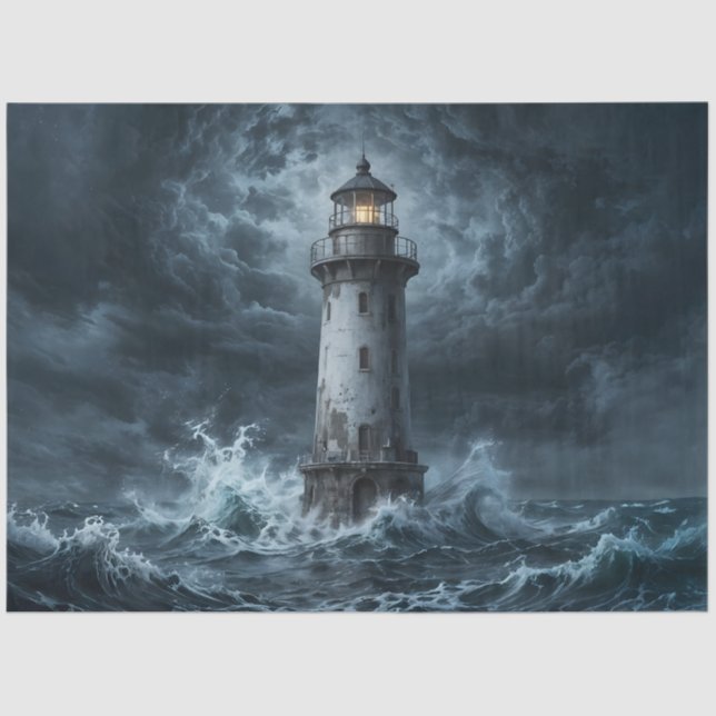 Stormy Lighthouse Ocean Decoupage Tissue Paper (Front)