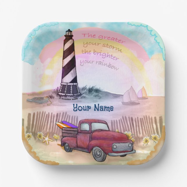 Stormy Lighthouse Truck  Paper Plate (Front)
