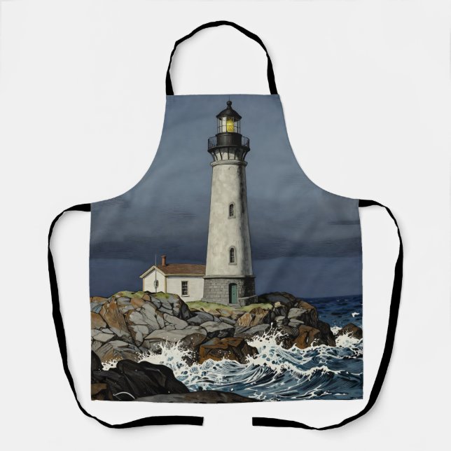Stormy Night Coastal Lighthouse Apron (Front)