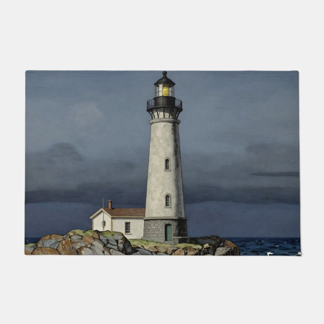 Stormy Night Coastal Lighthouse Doormat (Front)