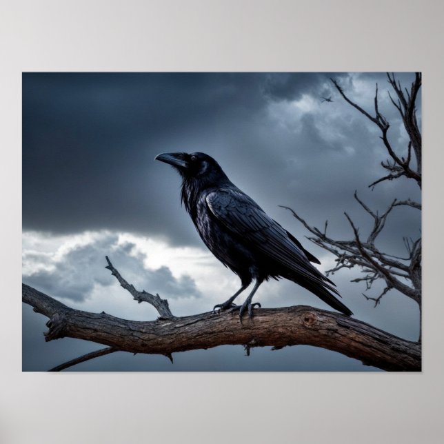 Stormy Night Raven with Geometric Overlay Poster (Front)