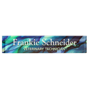 Stormy Ocean Alcohol Ink Art Desk Nameplate