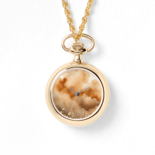Stormy Orange Sky Little Flowers Necklace Watch