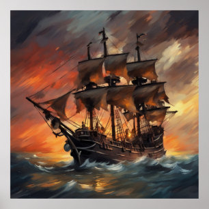 Stormy Pirate Ship - 4 -  Poster