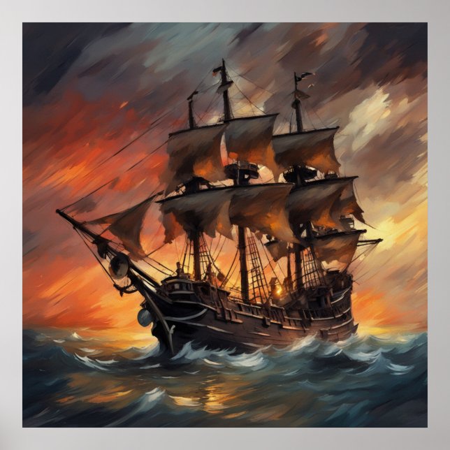 Stormy Pirate Ship - 4 -  Poster (Front)