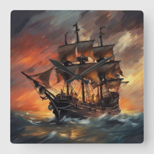 Stormy Pirate Ship - 4 - Square Wall Clock