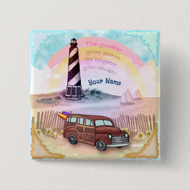Stormy Rainbow Lighthouse  15 Cm Square Badge (Front)