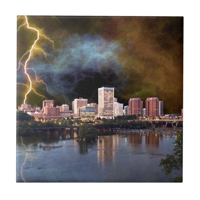 Stormy Richmond Skyline Ceramic Tile (Front)