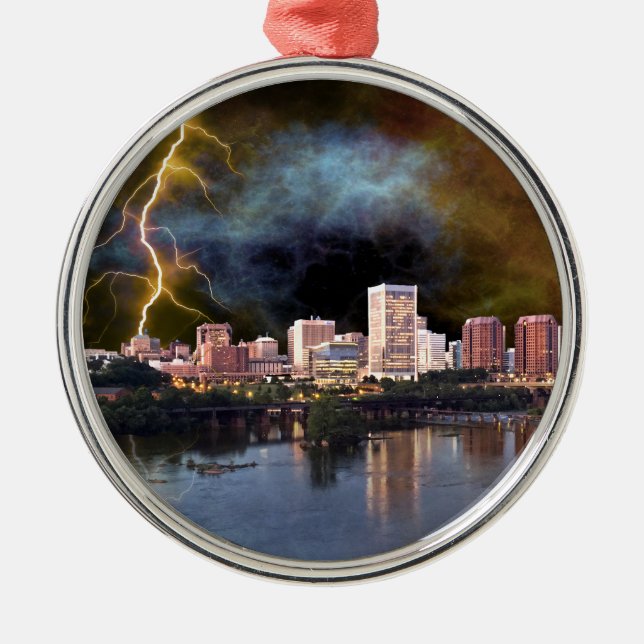 Stormy Richmond Skyline Metal Tree Decoration (Front)
