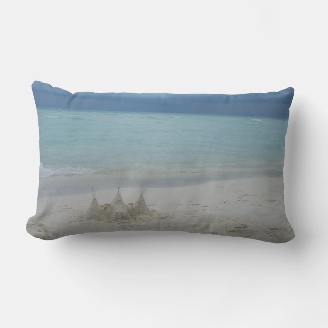 Stormy Sandcastle Beach Landscape Photo Lumbar Cushion (Front)