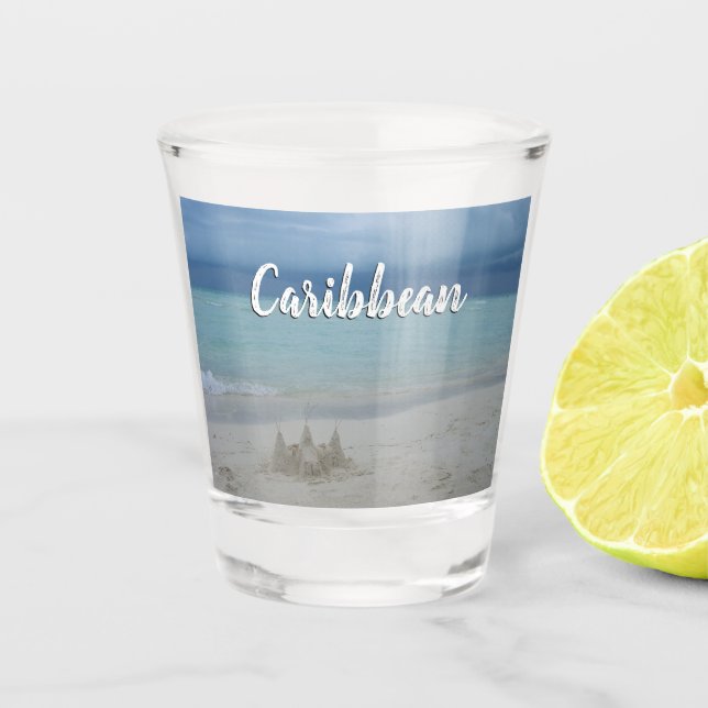 Stormy Sandcastle Beach Landscape Photo Shot Glass (Front)