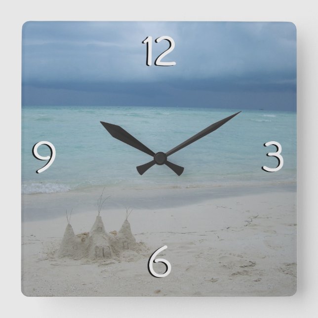 Stormy Sandcastle Beach Landscape Photo Square Wall Clock (Front)