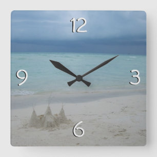 Stormy Sandcastle Beach Landscape Square Wall Clock