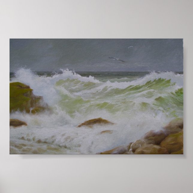 Stormy Sea and Rocks. Poster (Front)