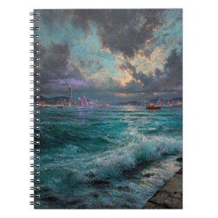 Stormy Sea City Lights Horizon Notebook