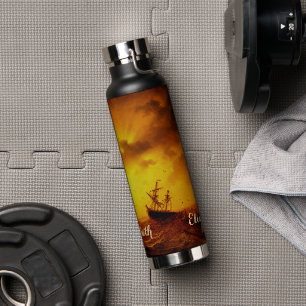 Stormy Sea Nature Vintage Fine Art Monogrammed Water Bottle
