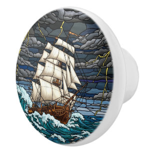 Stormy Sea, Ship, Dramatic, Vintage Nautical Ceramic Knob