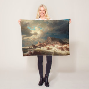 Stormy Sea with a Shipwreck (by Marcus Larson) Fleece Blanket
