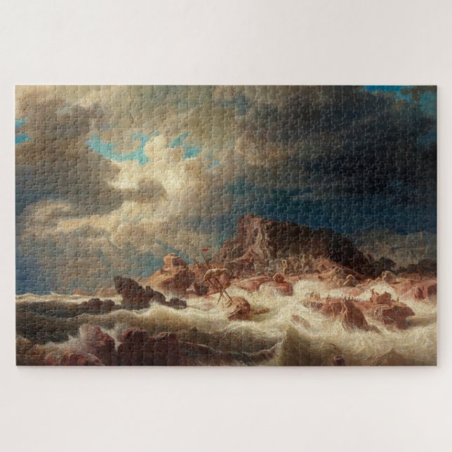 Stormy Sea with a Shipwreck (by Marcus Larson) Jigsaw Puzzle (Horizontal)