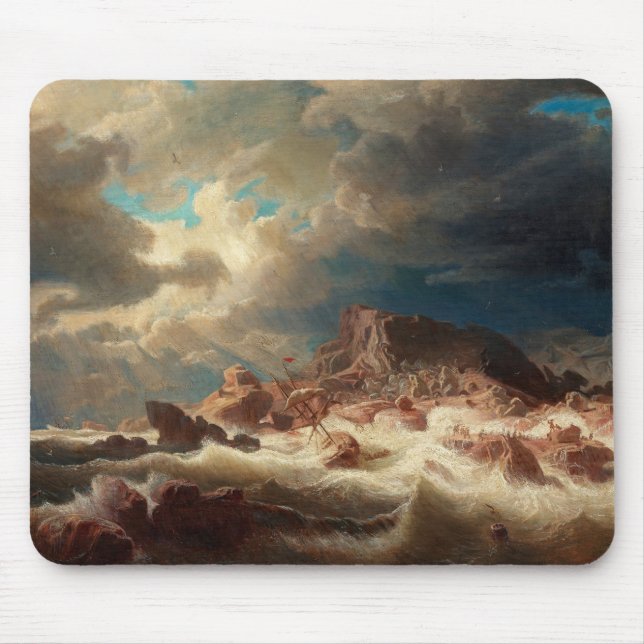 Stormy Sea with a Shipwreck (by Marcus Larson) Mouse Pad (Front)