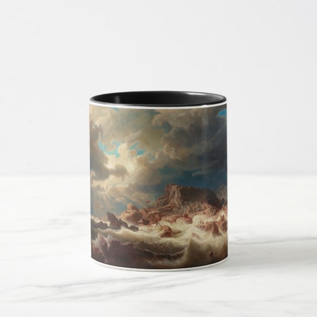 Stormy Sea with a Shipwreck (by Marcus Larson) Mug (Center)