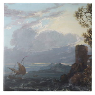 Stormy Sea with Castle Ruin and Figures (c.1725-18 Ceramic Tile