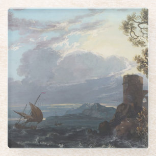 Stormy Sea with Castle Ruin and Figures (c.1725-18 Glass Coaster