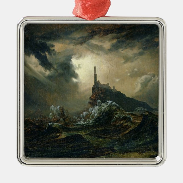 Stormy sea with Lighthouse Metal Tree Decoration (Front)
