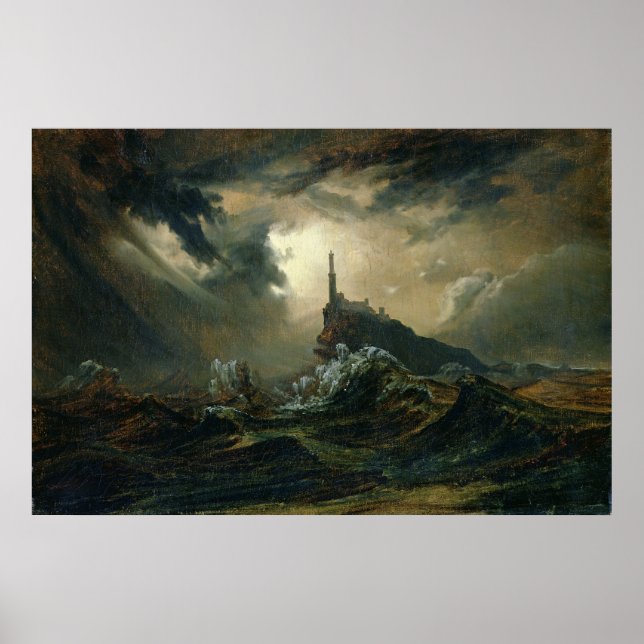Stormy sea with Lighthouse Poster (Front)