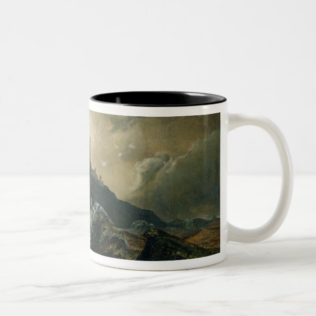 Stormy sea with Lighthouse Two-Tone Coffee Mug (Right)
