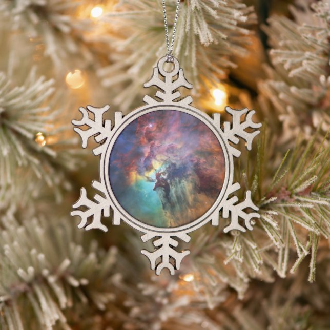 Stormy Seas of Lagoon Nebula in Sagittarius Snowflake Pewter Christmas Ornament (Tree)