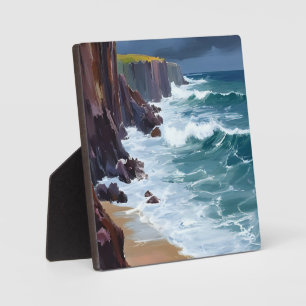 Stormy Shore Beach Ocean Waves Painting Plaque