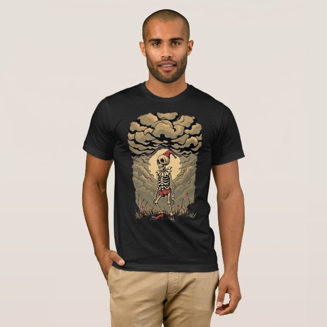Stormy Skeleton Clown: Retro Whimsy Tee (Front Full)