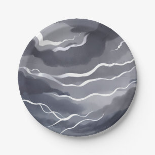 Stormy Skies   Dark Watercolor Paper Plate