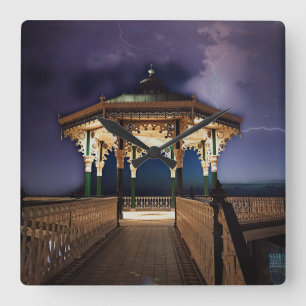 Stormy Sky at Brighton Beach Bandstand Square Wall Clock