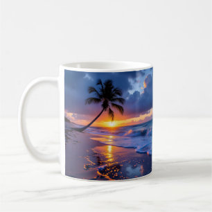 Stormy Sunset Beach Canvas Print   Lone Palm Drama Coffee Mug