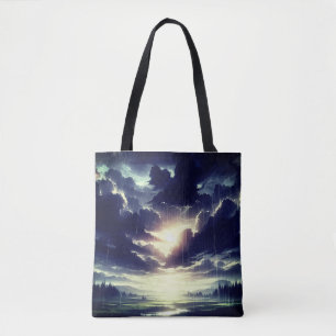 Stormy Sunset Rain Over Serene Valley Tote Bag