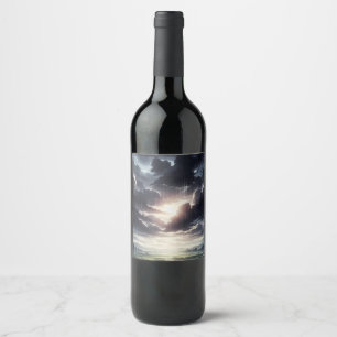 Stormy Sunset Rain Over Serene Valley Wine Label