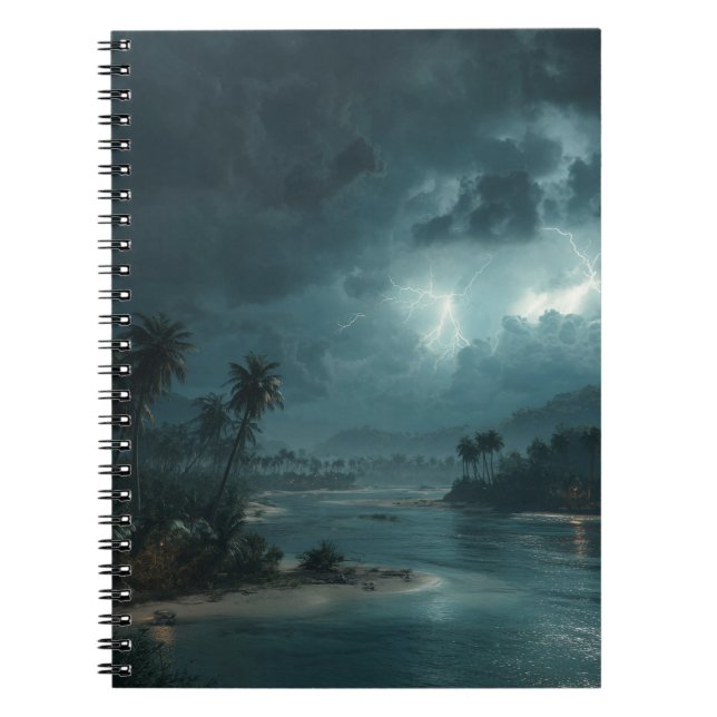 Stormy Tropical Night Lightning Sky Art Notebook (Front)