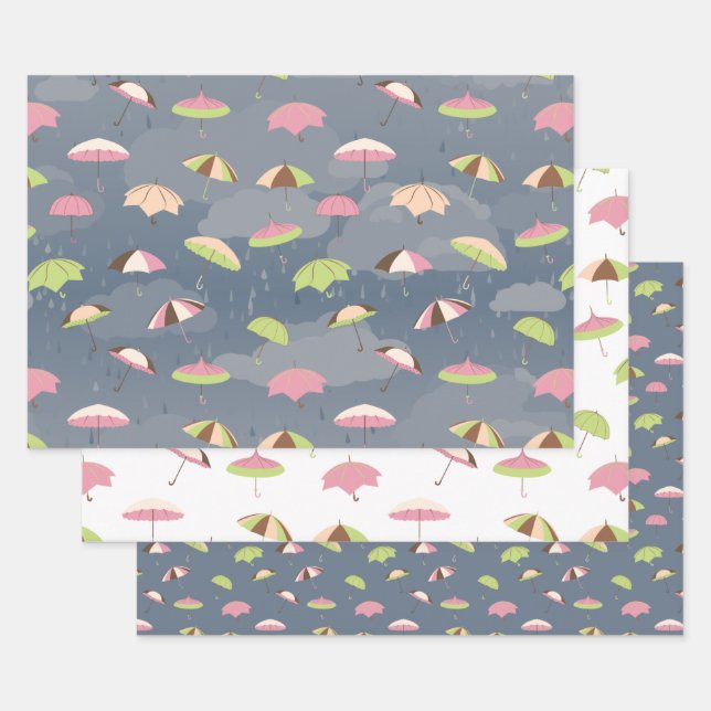 Stormy Umbrellas Wrapping Paper Sheet (Set)
