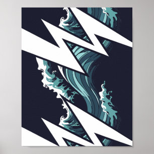 Stormy Waves and Lightning Strikes Poster